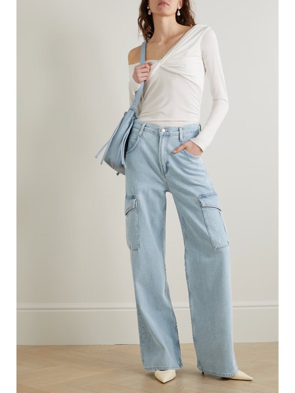 AGOLDE Minka Realm Light Blue Denim High Rise Wide Leg Cargo Jeans, Size 30